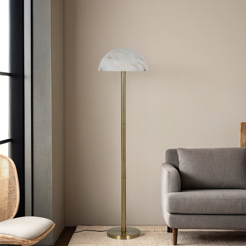 Lampe sur pied 60 po en métal avec abat-jour en verre, laiton