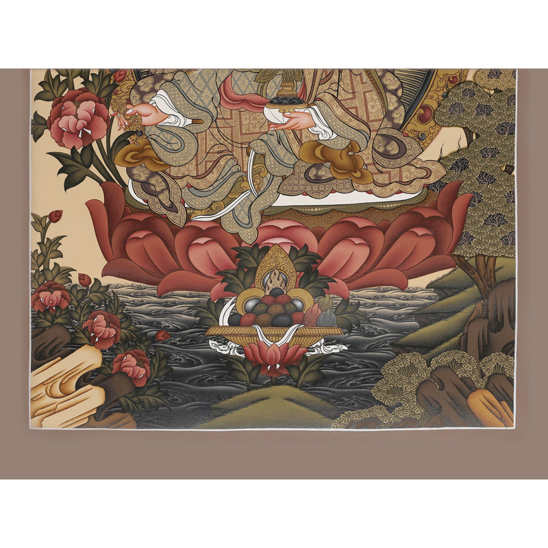 Art mural bouddhiste tibétain peint à la main Gouang Padmasambhava (Gurang Rinpoché), sans brocart, or 24 carats, 24 po x 17,7 po