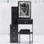 Amabella Small Size Vanity Table With Touch-Control Led Mirror, Colour & Brightness Adjustable, Cushioned Stool, , Black, Space Optimizing Concept Black Sliding Touch Adjustable Colour, For Compact Living Spaces-121535420