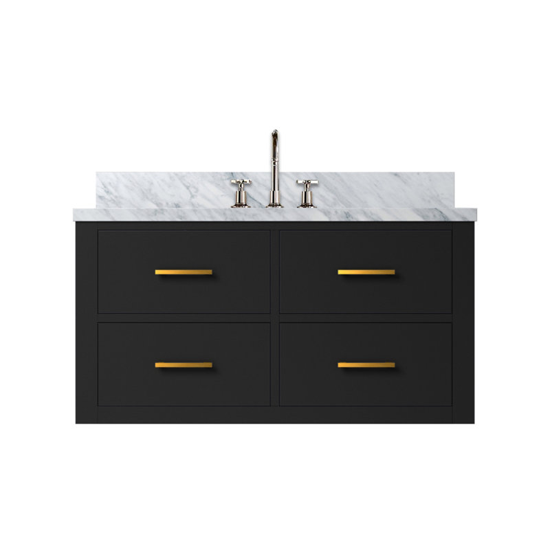 Meuble-lavabo simple noir 36 po X P 22 po D, dessus en marbre de Carrare et ensemble de robinet, Noir