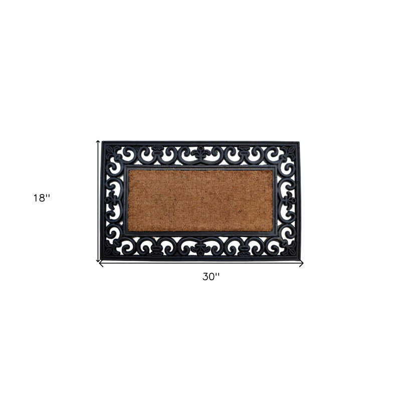 Tapis d'extérieur 18 po x 30 po beige et noir en caoutchouc et fibre de coco
