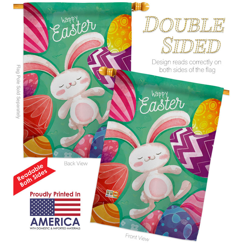 Pink Polyester Easter Bunny Garden Yard Banner 40" x 28"