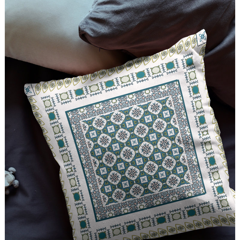  Housse de coussin carré et insert, H 20 po x l 20 po, Fermeture éclair, Blanc/vert