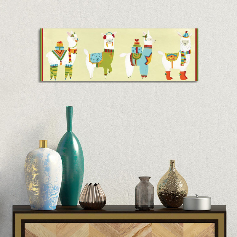 Fa-La-La-La Llama Collection D by June Erica Vess - Wrapped Canvas Panoramic Print