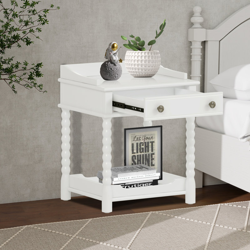 1 - Drawer Nightstand,Side Table With Shelf, White