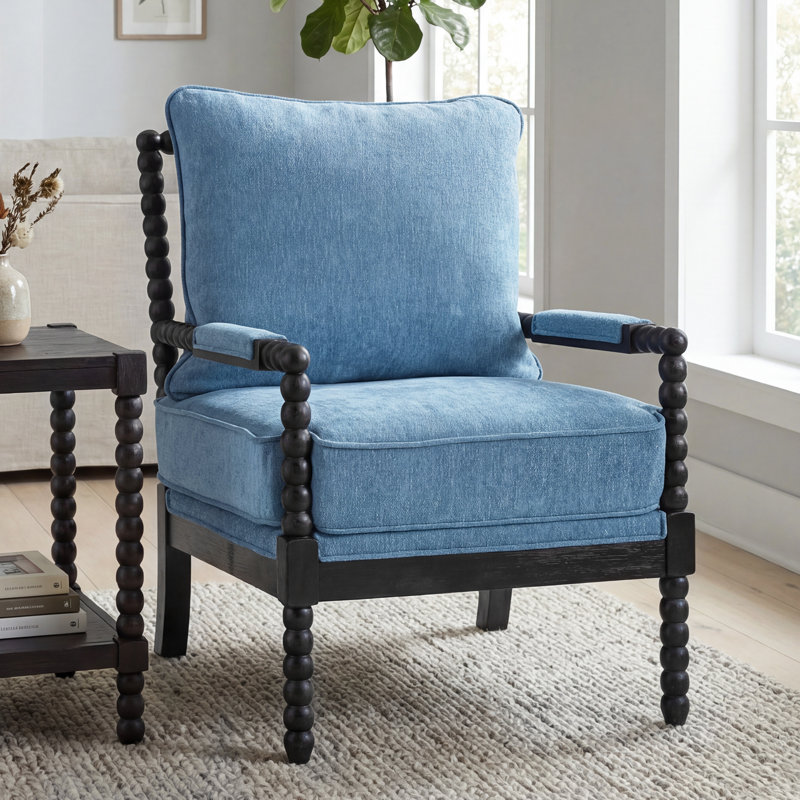 Chaise d'appoint Lorentz, Noir, Chenille bleu