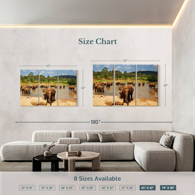 Brampt River Bathing Elephants, 42" H x 65" W