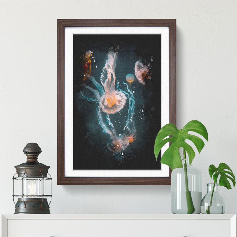 Peach Jellyfish - Picture Frame Graphic Art Print, 33cm H x 24cm W x 2cm D, Walnut Framed