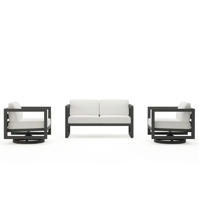 Avion 3 Piece Loveseat Set With Swivel, Canvas Natural Sunbrella® Canvas, Slate