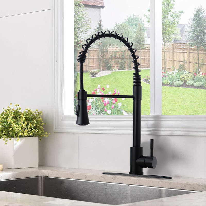 Matte Black Deck Plate Kitchen Sink Faucet - To Spots, Pull Down Spray Head, Robust 304 Stainless Steel Build Commercial In Spot Finish, , Steel, 1.8Gpm Rate