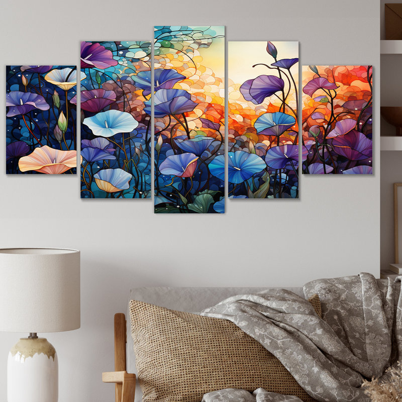 «Colorful Morning Glory Morning Glory I», impression d'art mural floral - 5 panneaux
