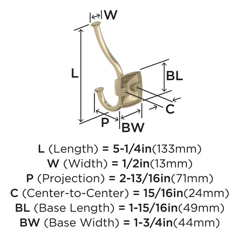 Kinsale Transitional Double Prong Decorative Wall Hook, Golden Champagne