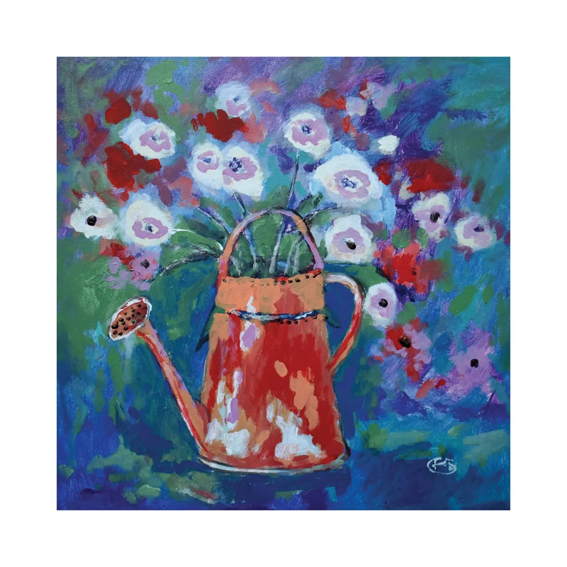 Watering Can With Flowers by Kip Decker - Wrapped Canvas Painting, 66.04cm H x 66.04cm W x 1.9cm D