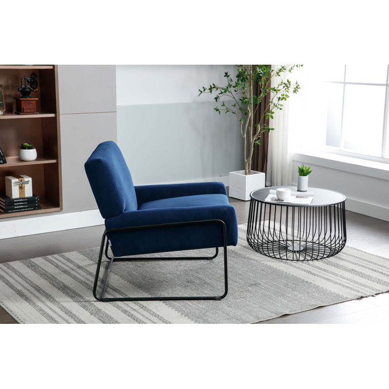 Fauteuil moderne incliné avec structure en métal, Velours bleu marine