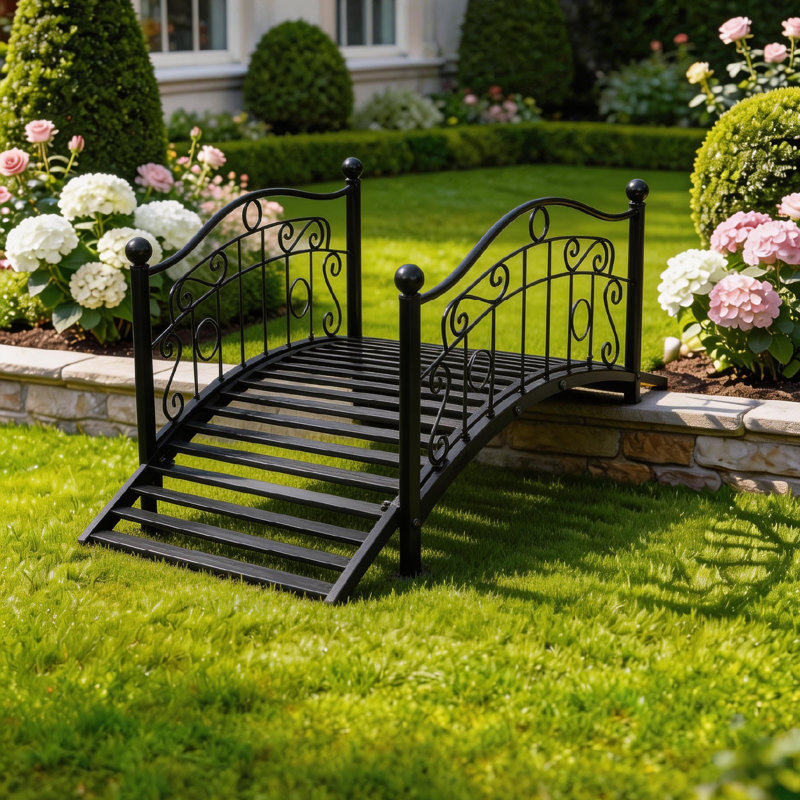 3.3 Ft Decorative Iron Garden Bridge, Black