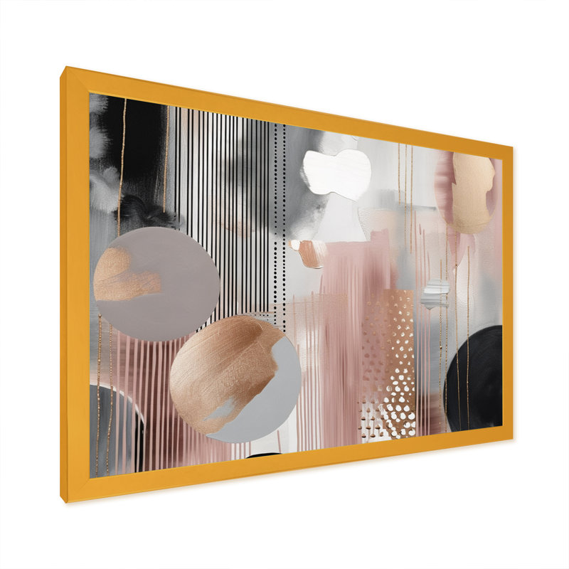 «Pink Rosegold Captivating Circle II - Modern Shapes», reproduction sur toile transitionnelle, Encadrement doré