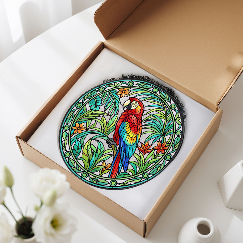 Vitrail de vitrail Tropical Parrot - 7,8H, H 7,8 po