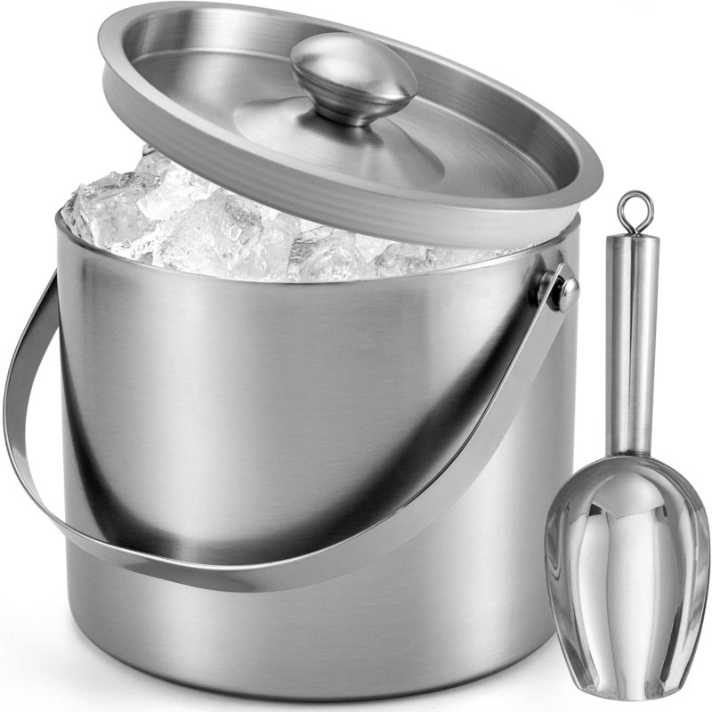 Seau à glace Seau à glace en acier inoxydable à double paroi de 3 litres avec couvercle et seau à glace