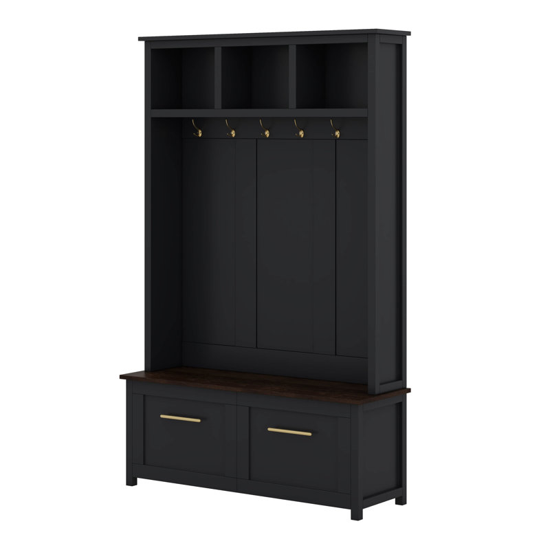 76.6"H Hall Tree with Open Storage,4-in-1 Hall Tree with Bench, Black