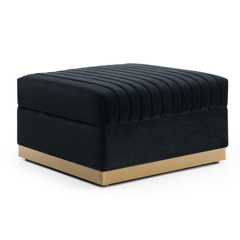 Contemporary Velvet - Vertical Channel Foot Rest , Black Modern Square, Black
