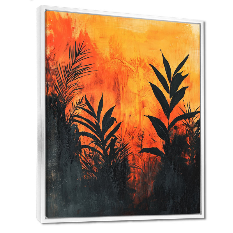 The Fiery Expressionism Tropical Forest I - Plants, art mural, H 32 po x l 16 po, Reproduction avec cadre flottant, Blanc