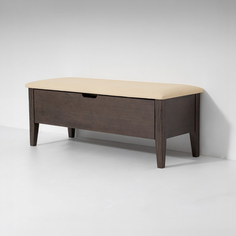 Banc Oslo en chêne blanc américain 43 po – Chêne expresso, cuir beige
