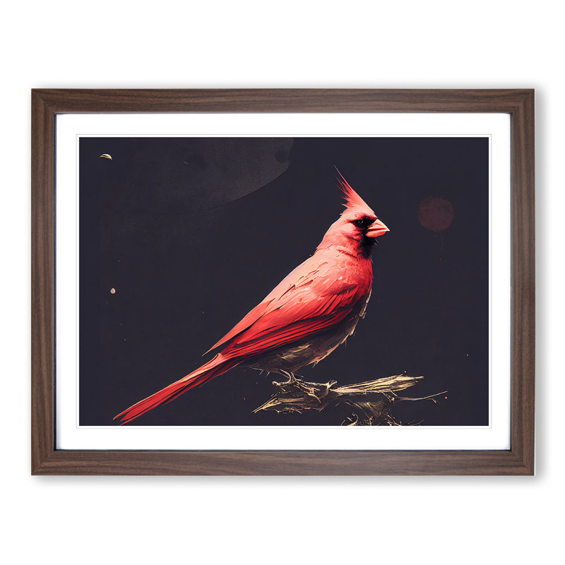 Cardinal Bird Vol.1 - Single Picture Frame Painting, 34cm H x 46cm W x 2cm D, Walnut Framed