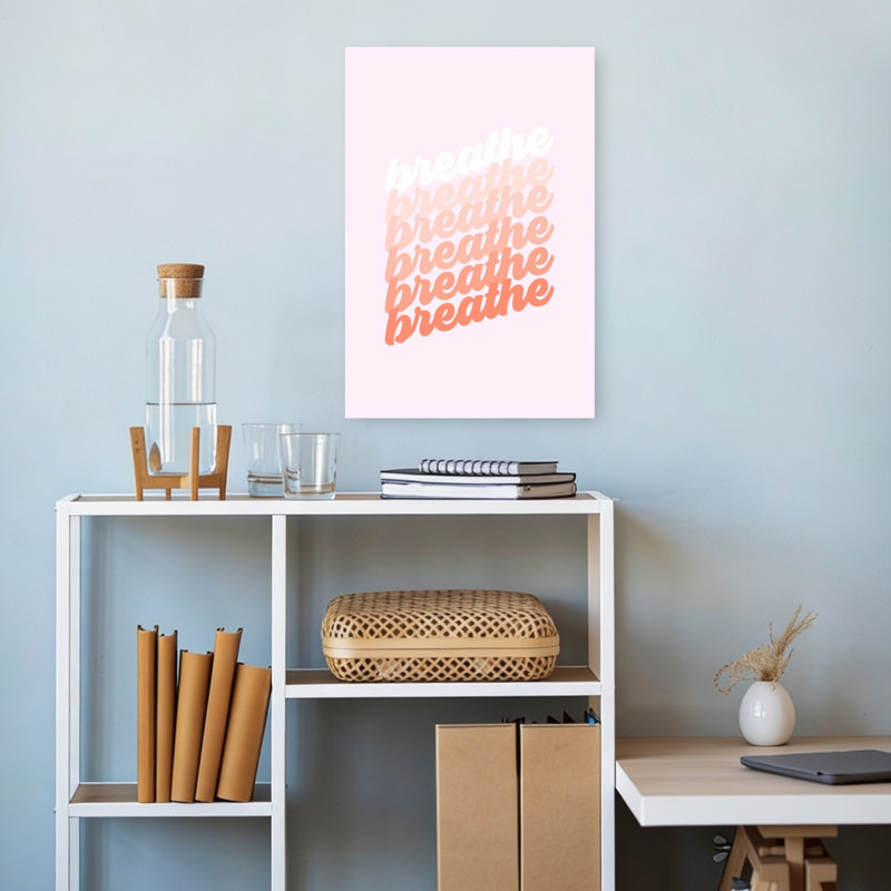 Breathe Typography Gradient Minimalist Modern Serene Wall Art Print by Dominique Vari - Wrapped Canvas Print