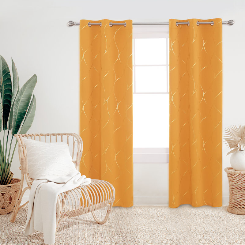 Orange Flame Blackout Grommet Polyester Window Panel Pair