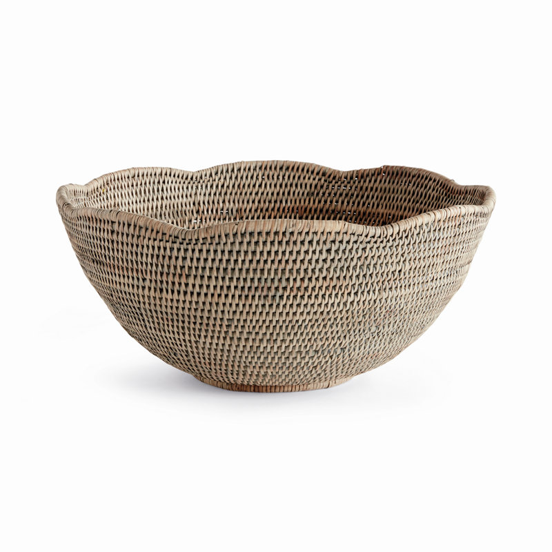 BURMA RATTAN SCALLOPED EDGE BOWL LG, 8" H x 18" W x 18" D, Brown