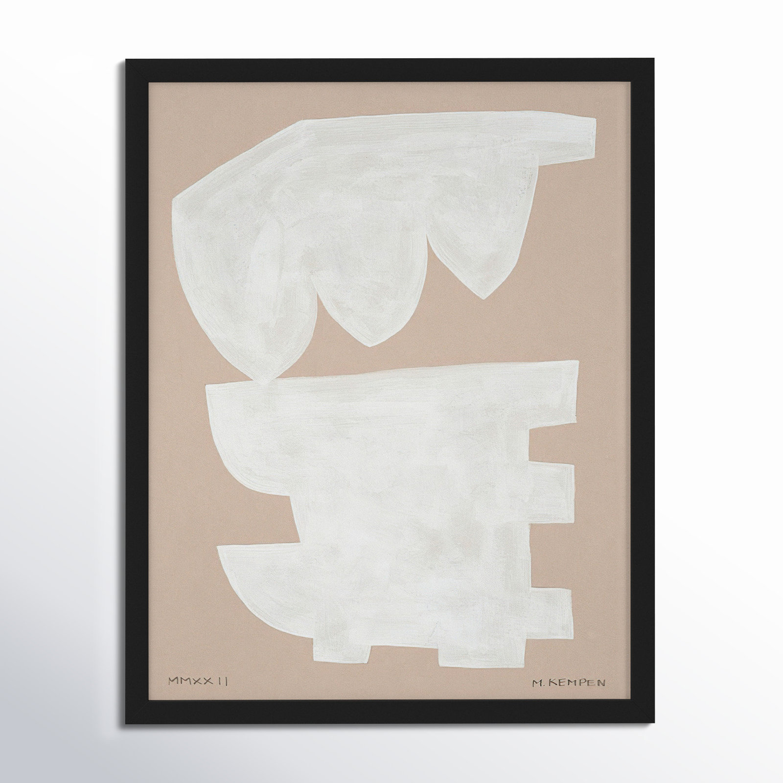 Gallman "Modules in White 1" Painting, Black Framed, 16" W x 20" H