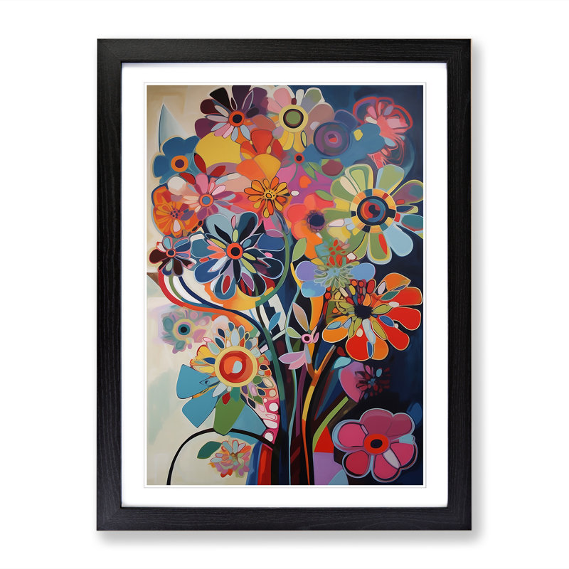 FRM-V0523-875X Flowers Constructivism Art Vol.4 - Picture Frame Print, Black Framed, 64cm H x 46cm W