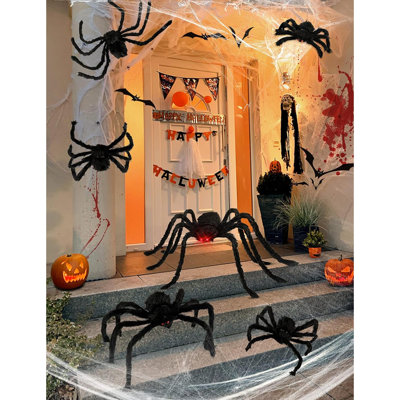 Halloween Plush Spiders Set Scary Fake Spider For Indoor Outdoor Halloween Decor For Home Party Yard Haunted House Decorations (6 In 1)