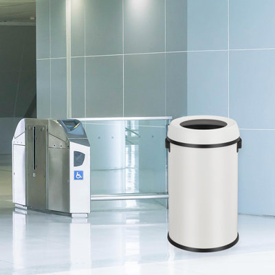 Stainless Steel Trash Can 17 Gallon, Open Top Fingerprint-Proof Bin with Detachable Lid, White, 15.4 x 15.4 x 27.6 Inch