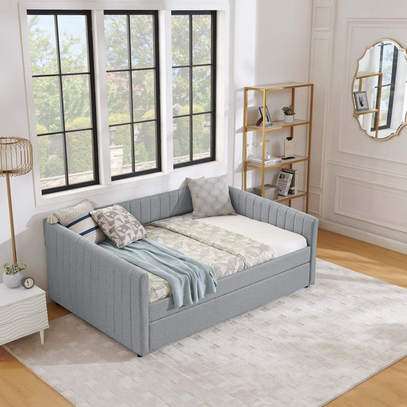 Daybed with Trundle Upholstered Sofa Bed, Gray, Full/Double