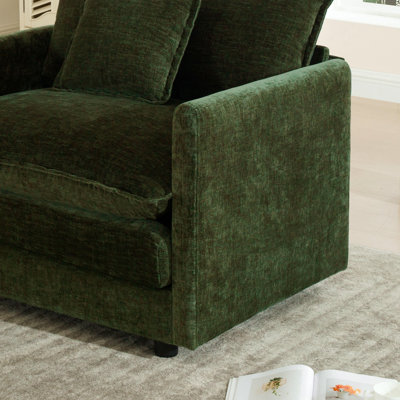 Canapé deux places avec 2 poufs, 2 coussins d'accoudoirs et 2 coussins décoratifs, idéal pour les petits espaces. Montage facile. Revêtement en chenille.