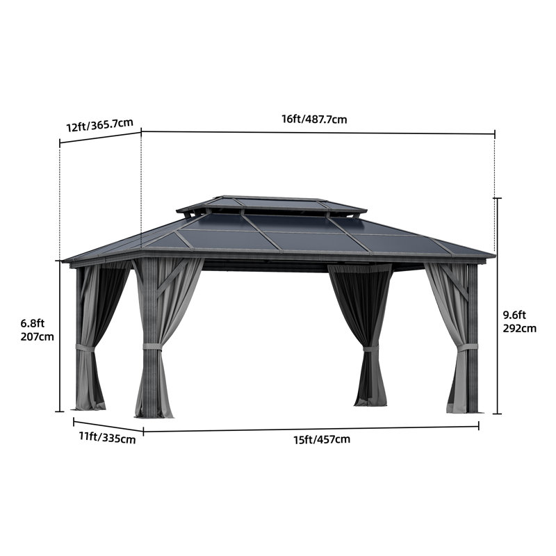 Double Roof with Aluminum Frame Patio Gazebo, 9.5' H x 16' W x 12' D