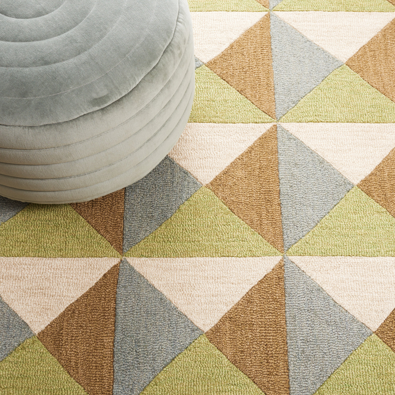 Glenwood Beige Green Hand-Tufted Wool Rug, Square 6'