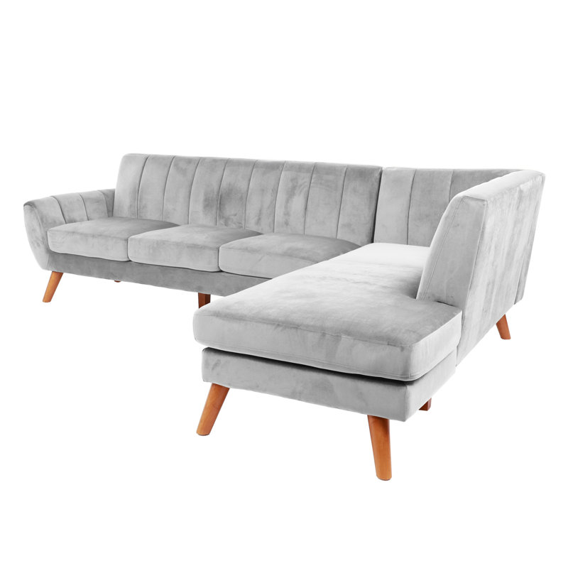 Sectional - 2PC  Faux Leather, Light Gray Velvet 
