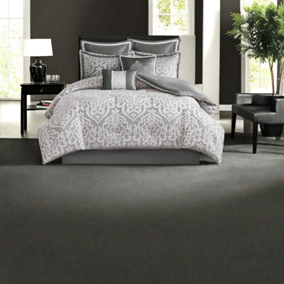 Luxurious 8 Piece Bedding Set, Hypoallergenic Silver Jacquard, Elegant All-season Comfort