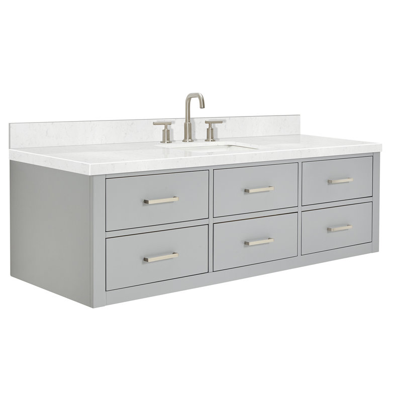 Ensemble de meuble-lavabo simple mural Macolm, Gris, Nickel brossé, 54"
