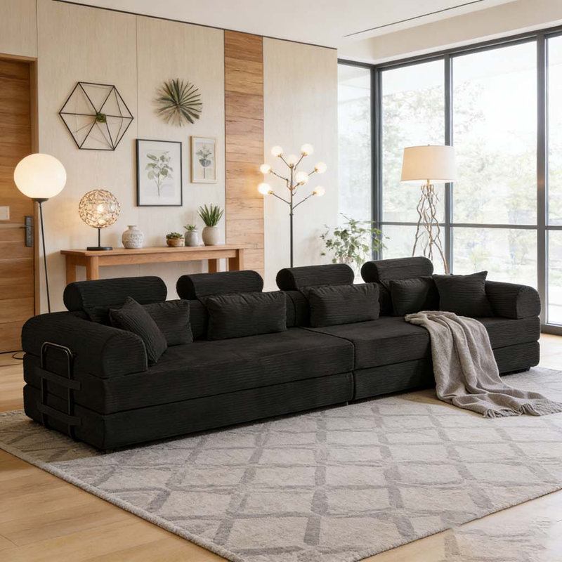 Canapé modulaire en L, Noir