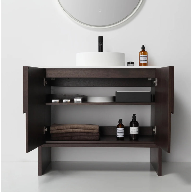 Meuble-lavabo de salle de bain Arno, Noyer foncé