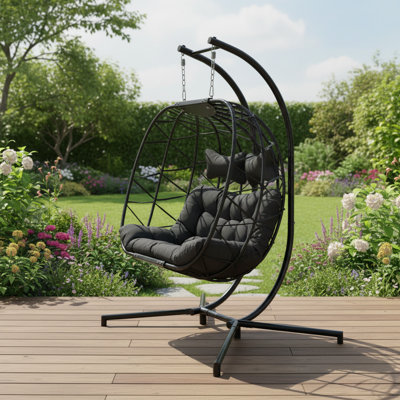 Extra-Large Double Egg-Shaped Hanging Chair With A Sturdy Support Frame, Simple And Stylish Dark Gray Color, Soft Cushions And Spacious Seating, Suitable For Indoor And Outdoor Leisure Double Sofa Hammock, 700 Lbs Weight Limit.