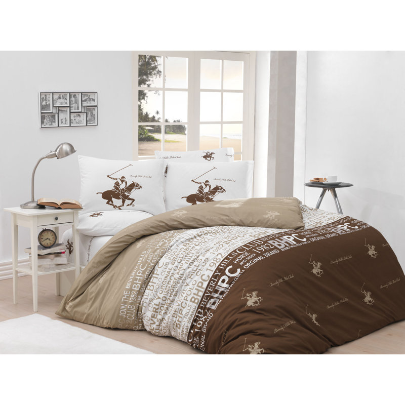 Ensemble de housse de couette en coton, Brun/ crème/ blanc, Housse de couette double + 2 taies d'oreiller 24 p