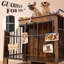  Large Wooden Dog Crate Furniture with Anti-Drop Rails, Double Door Dog Cage & Side Hooks-1703710302