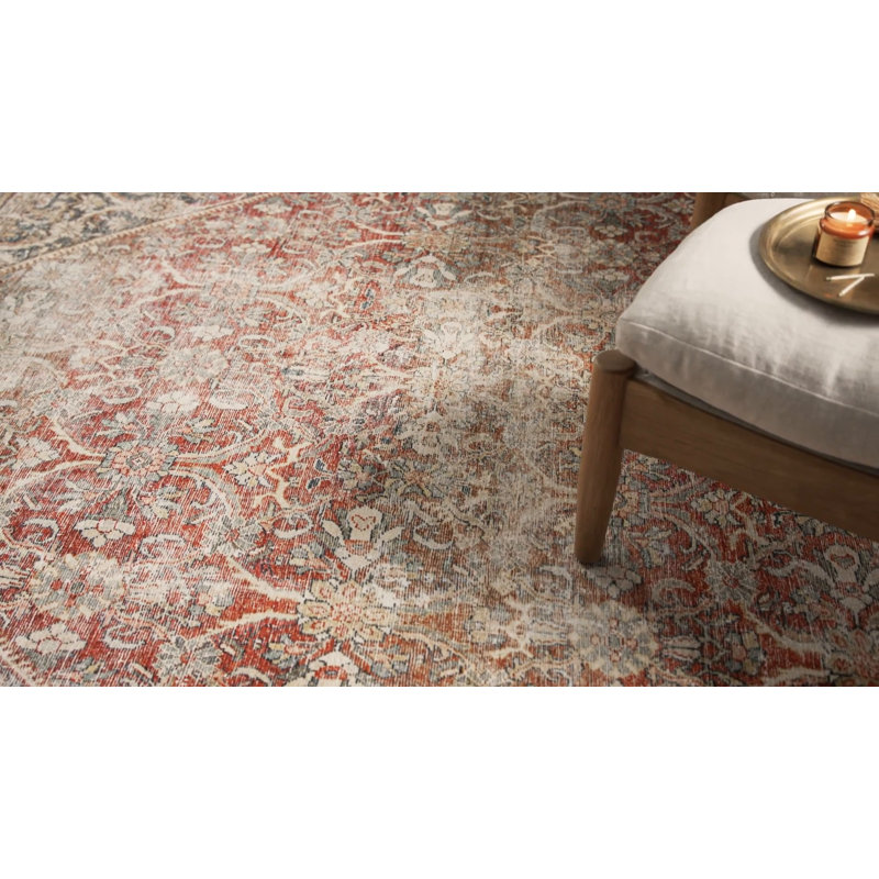 Georgie Red and Navy Rectangular Synthetic Area Rug