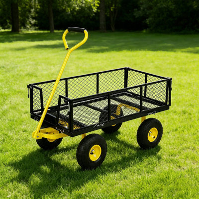 Mesh Steel Garden Cart Folding Utility Wagon with Removable Sides