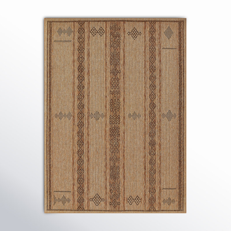 Tapis intérieur / extérieur à motif géométrique brun / beige Ava, Rectangle 5 pi 3 po x 7 pi