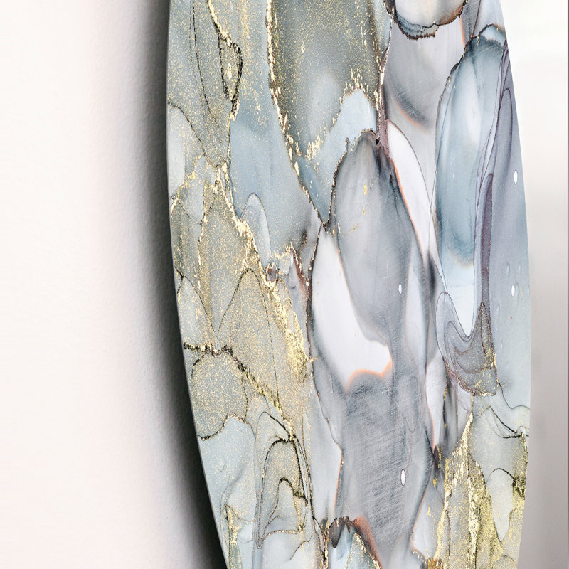 Encre liquide grise et jaune liquide - Art mural moderne en métal, H 36 po x l 36 po